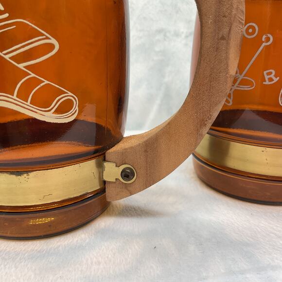 VTG Siesta Ware Amber Brown Cowboy Barrel Beer Mug Wood Handle 2 - Picture 9 of 14